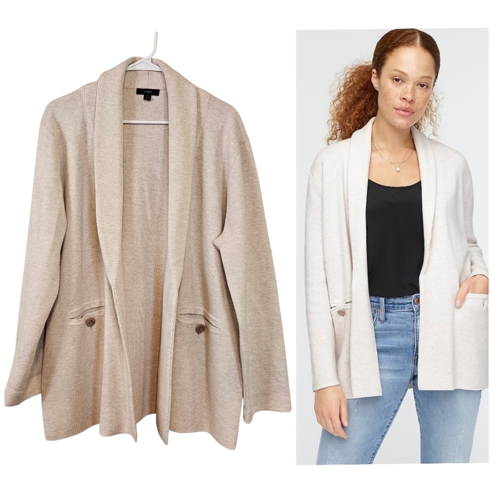 J. Crew Camille Shawl Collar Sweater Blazor Cream Open Front